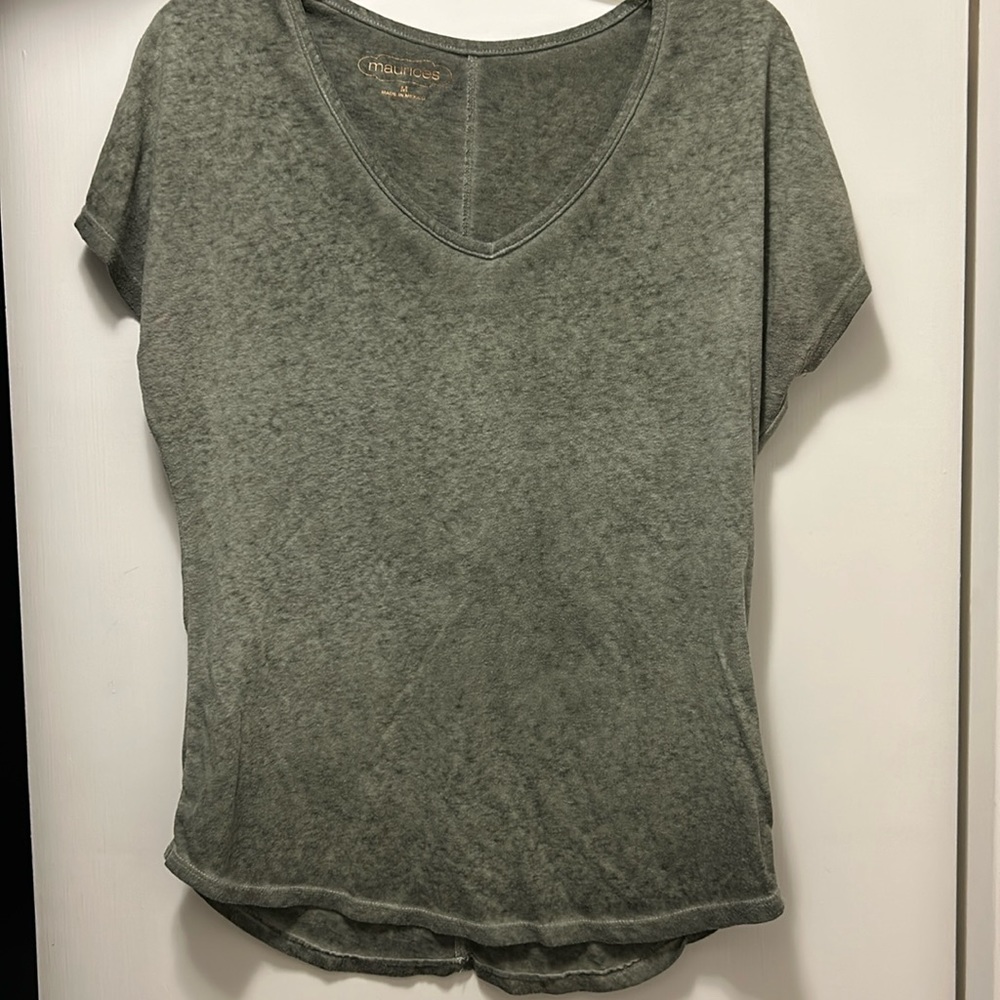 Maurice’s olive green shirt